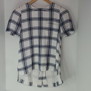 Madewell Flannel Plaid Short Sleeve High Low Top Blue White Button Detail XXS